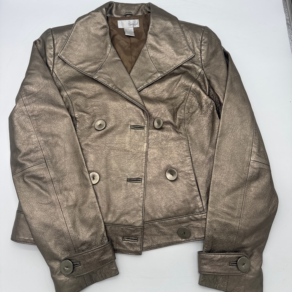 VINTAGE Spiegel Bronze Leather Jacket, Size 6 - Picture 4 of 8